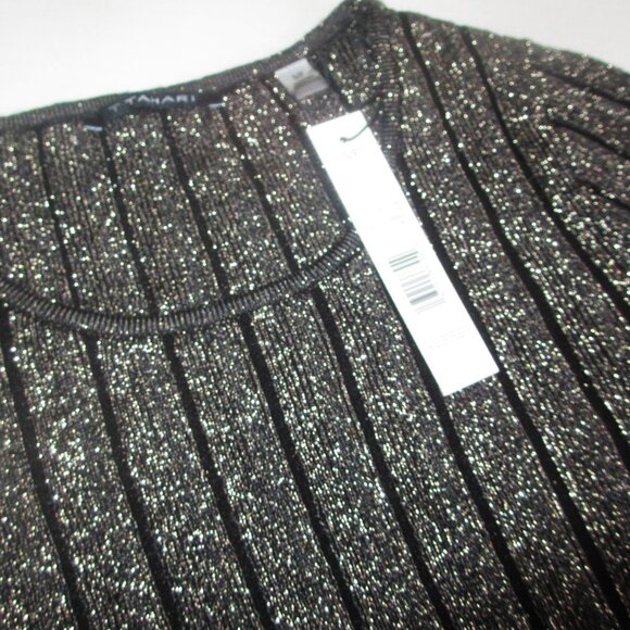 T Tahari Black Gold Shimmer Lurex Ribbed Knit Sweater Top SMALL Metallic nwt - Picture 2 of 6